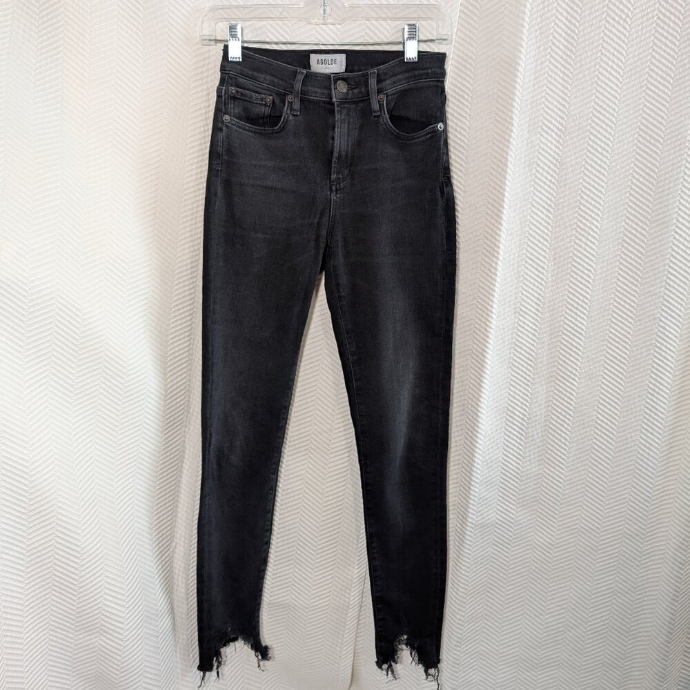 Agolde Sophie High Rise Skinny Jeans Black Chewed Hem Premium Denim Size 25